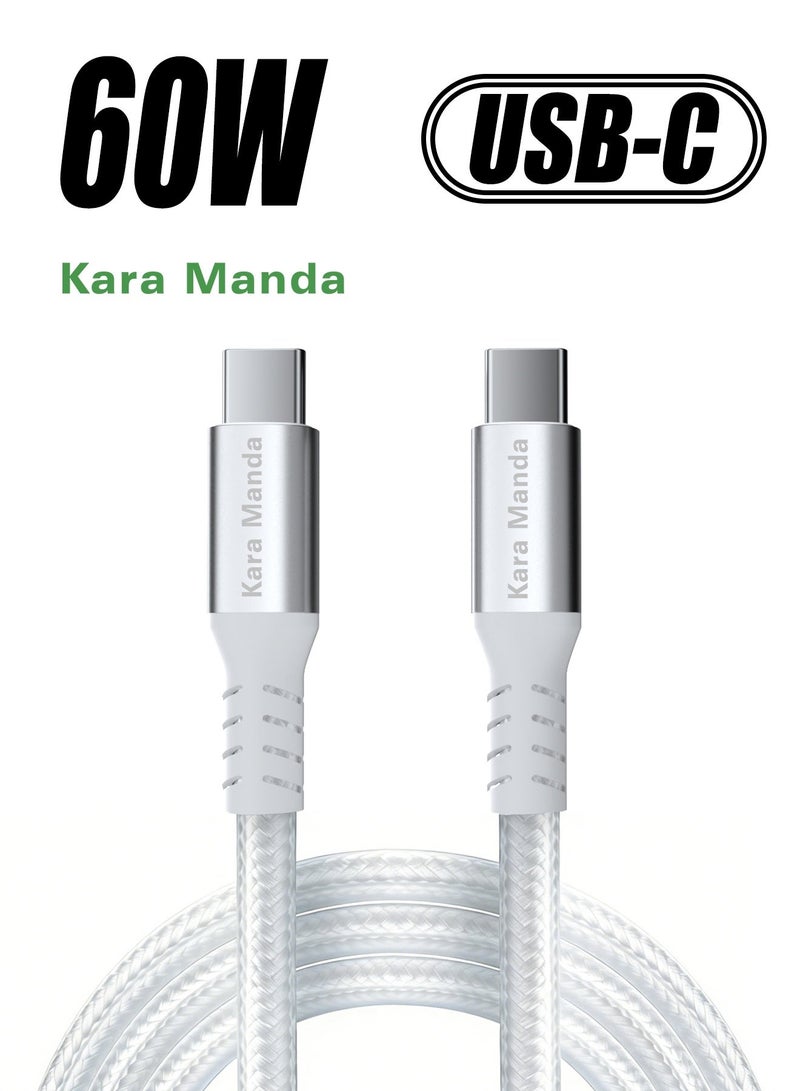 كاراماندا كابل USB C إلى USB C 60 وات 1.5 متر PD 3.0 3A كابل شحن سريع من النوع C متوافق مع iPhone 16 15 Series MacBook Pro iPad Pro Samsung Galaxy S24 S23 Ultra Z Fold OPPO Honor OnePlus Huawei - Image 1