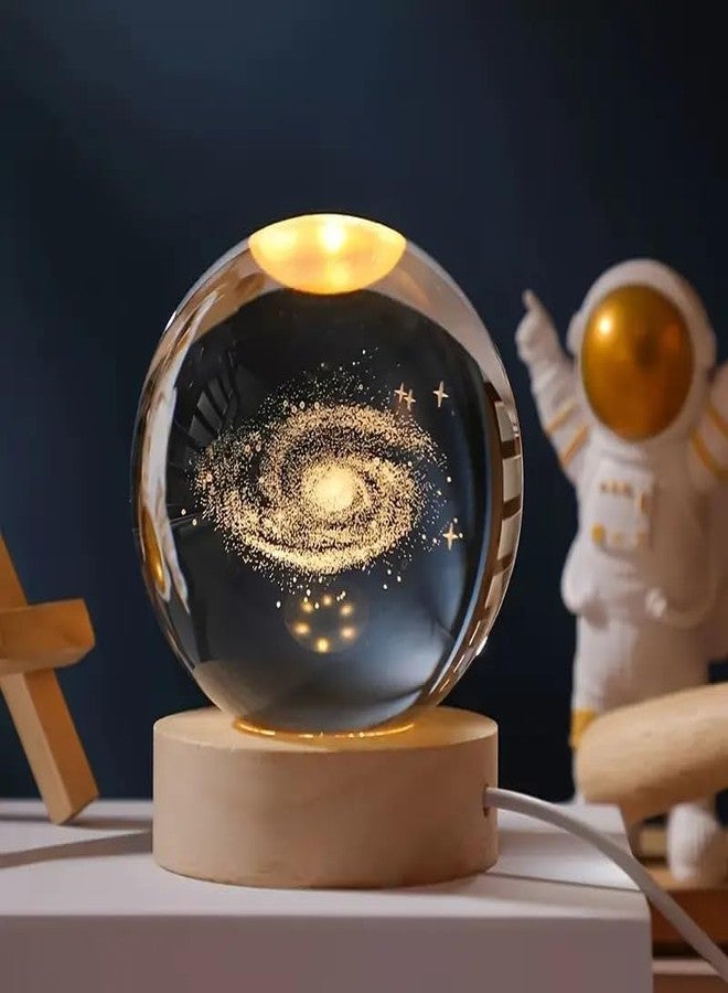 MODUX 3D Galaxy Crystal Ball Night Lamp – Engraved LED Table Lamp with Wooden Base, USB Rechargeable Night Light for Kids Room, Home & Office Décor, Birthday Gift (Galaxy Design) - Image 1