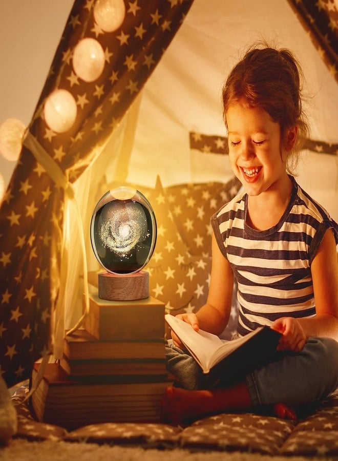 MODUX 3D Galaxy Crystal Ball Night Lamp – Engraved LED Table Lamp with Wooden Base, USB Rechargeable Night Light for Kids Room, Home & Office Décor, Birthday Gift (Galaxy Design) - Image 3