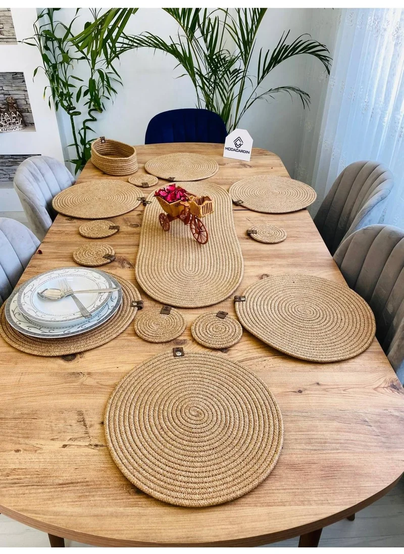 BDZ Deri BDZ Leather Wicker Jute Presentation Plate Mat American Service Runner Basket and Cup Holder 14 Pieces