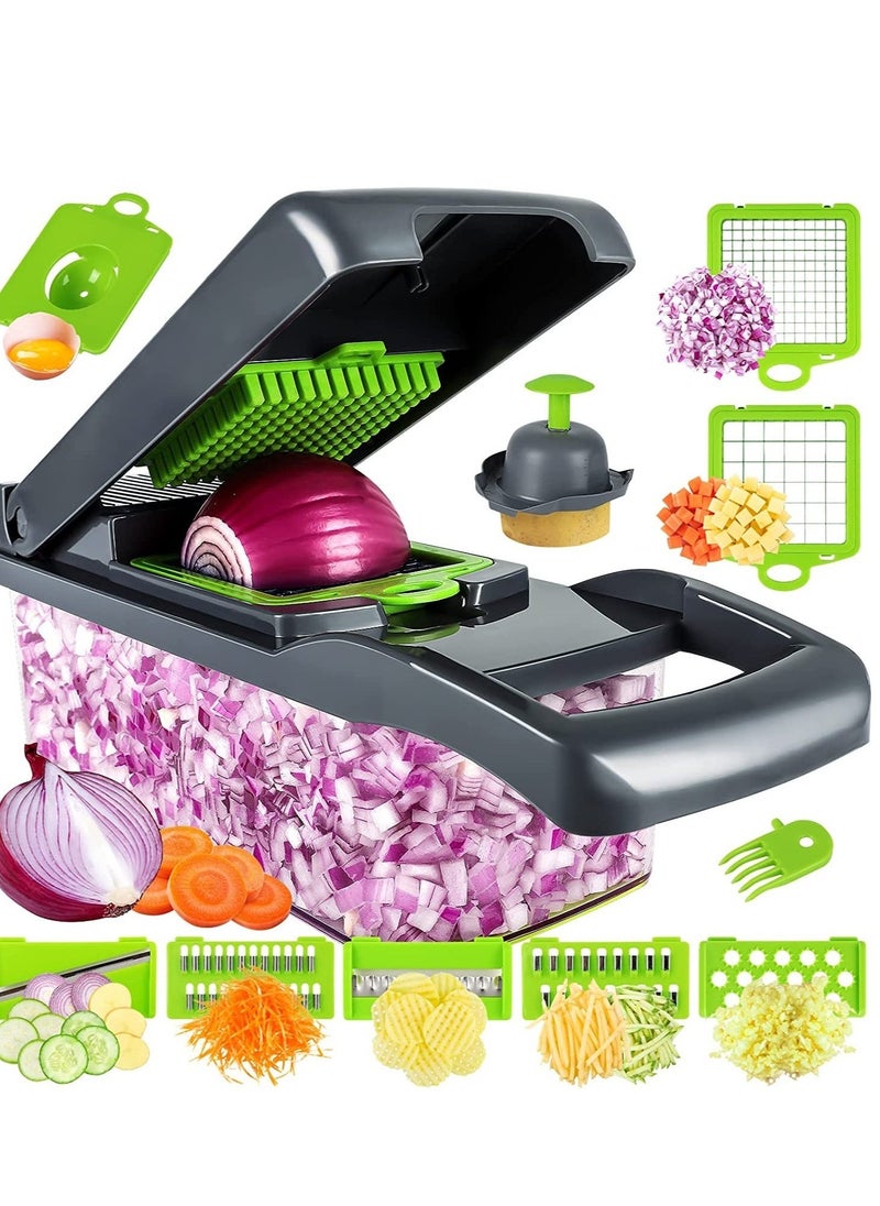 Raxoom Vegetable Chopper, Pro Onion Chopper, Multifunctional 13 in 1 Food Chopper, Kitchen Vegetable Slicer Dicer Cutter,Veggie Chopper With 8 Blades,Carrot and Garlic Chopper With Container - Image 1