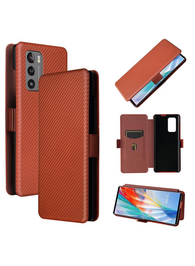 S-TOP Case For LG Wing 5G with Buckle Carbon Fiber Texture Horizontal Flip TPU + PC + PU Leather Case with Card Slot - Image 1