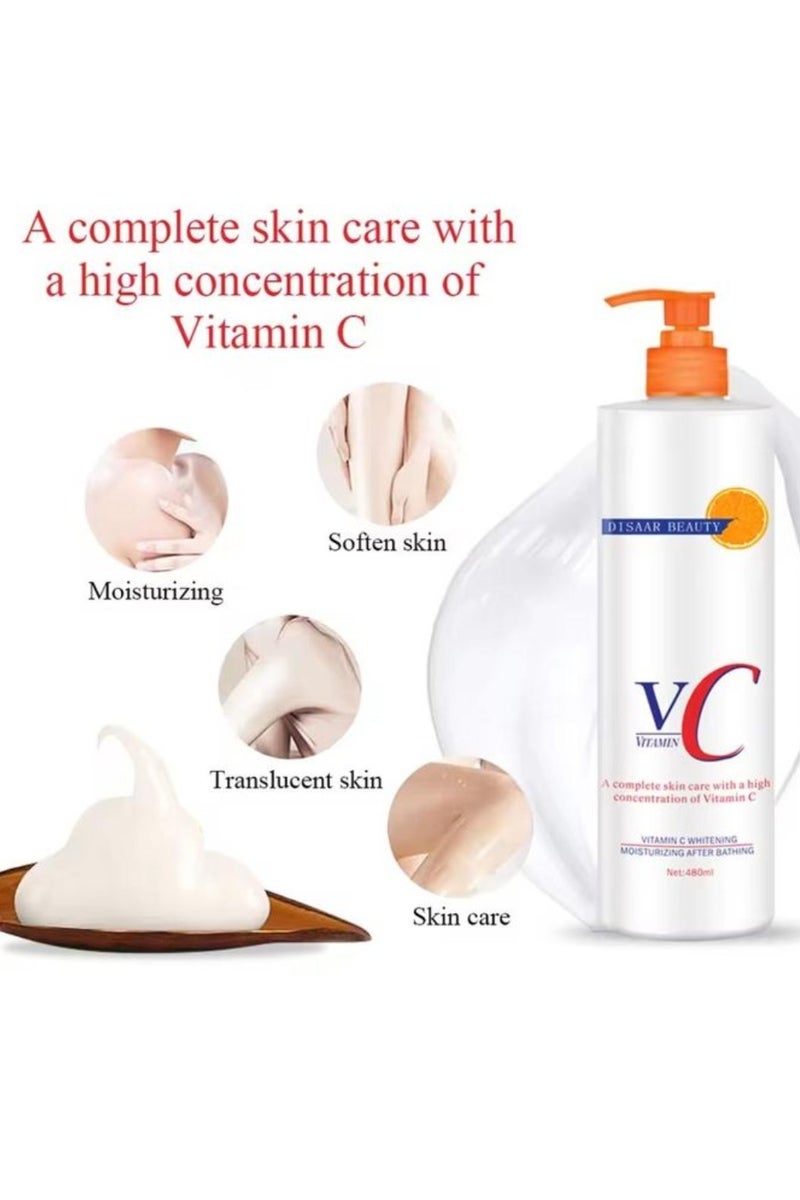 Disaar 480ml Vitamin C Whitening Moisturizing After Bathing Lotion Vitamin C Whitening Body Lotion  Skincare Healthy White Body Lotion Lightening Hydrating Anti Aging Moisturizing Smoothing Skin Care  - Image 3