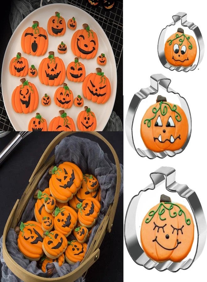 Q-BAKER Pumpkin Cookie Cutters Set, 4", 3.22", 2" Large Fall Halloween Thanksgiving Cookie Cutters for Harvest Holiday Decoration Party Supplies - Image 3