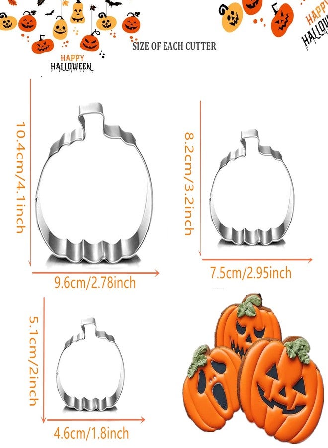 Q-BAKER Pumpkin Cookie Cutters Set, 4", 3.22", 2" Large Fall Halloween Thanksgiving Cookie Cutters for Harvest Holiday Decoration Party Supplies - Image 2