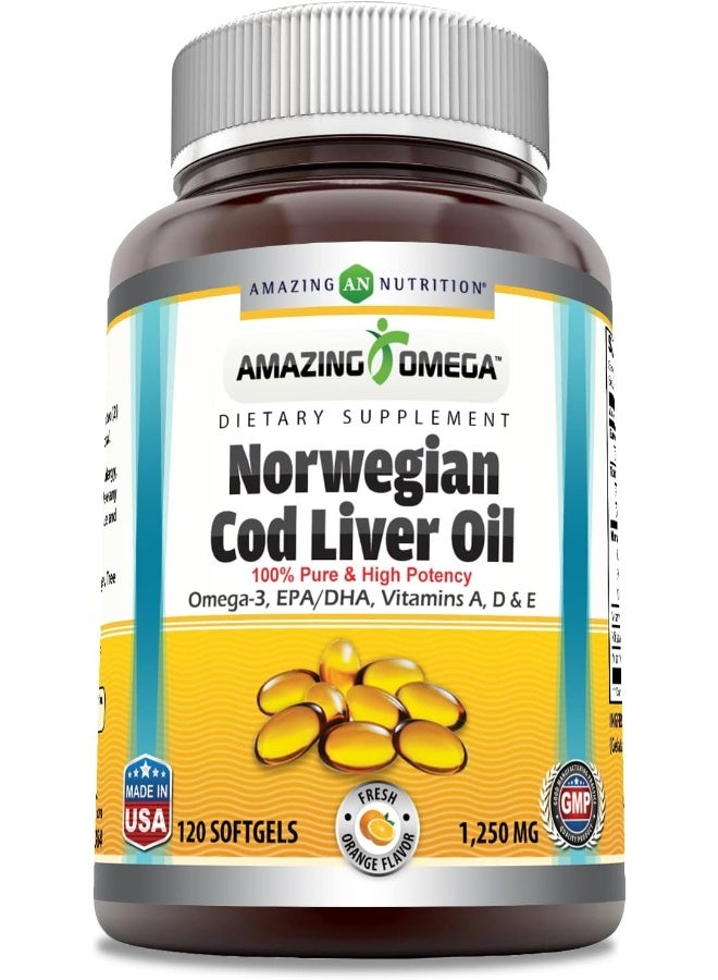 Amazing Nutrition Omega Norwegian Cod Liver Oil Softgels (1250mg, 120 Pieces) - Image 1