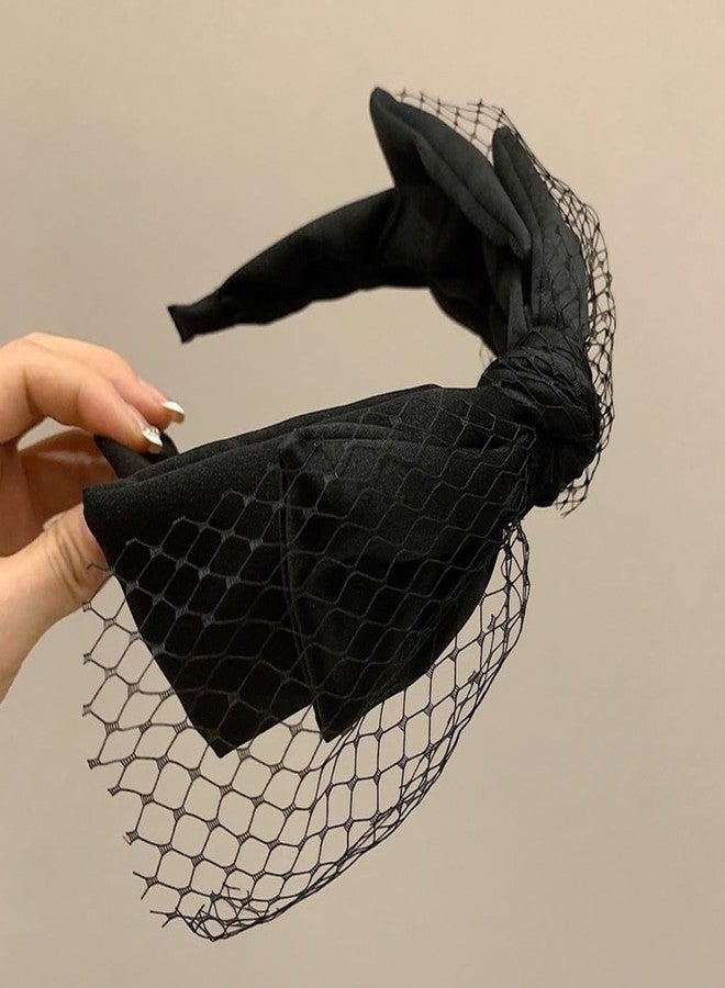 Jumwrit Black Knotted Bow Headband Non-Slip Wide Mesh Headband Solid Color Elastic Big Bowknot Fashion Hair Accessories for Women Girls - Image 4