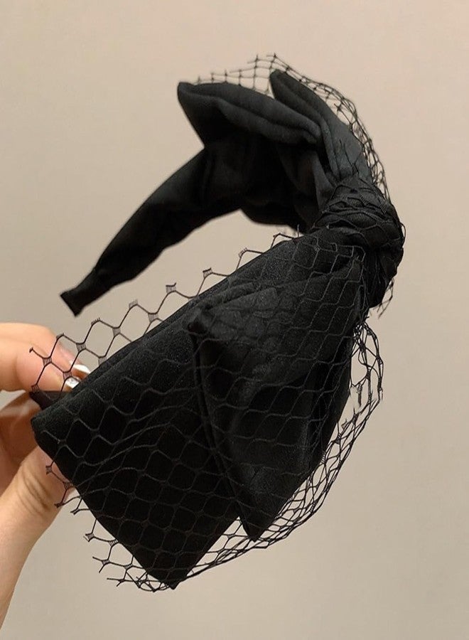 Jumwrit Black Knotted Bow Headband Non-Slip Wide Mesh Headband Solid Color Elastic Big Bowknot Fashion Hair Accessories for Women Girls - Image 3