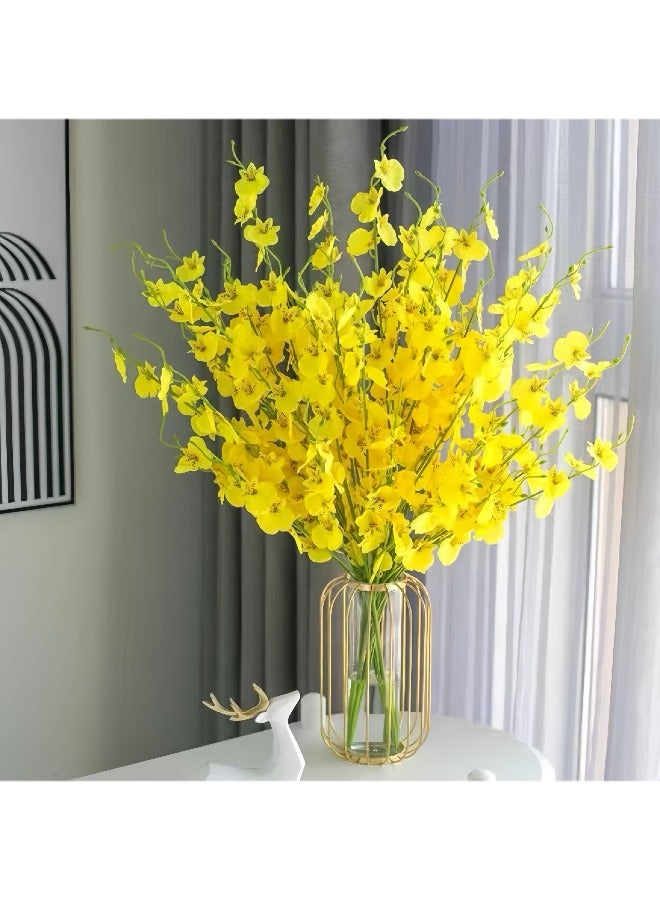 10 قطع من زهور الأوركيد الصفراء الراقصة الاصطناعية لتزيين المنزل وغرفة المعيشة والمكتب - Image 3