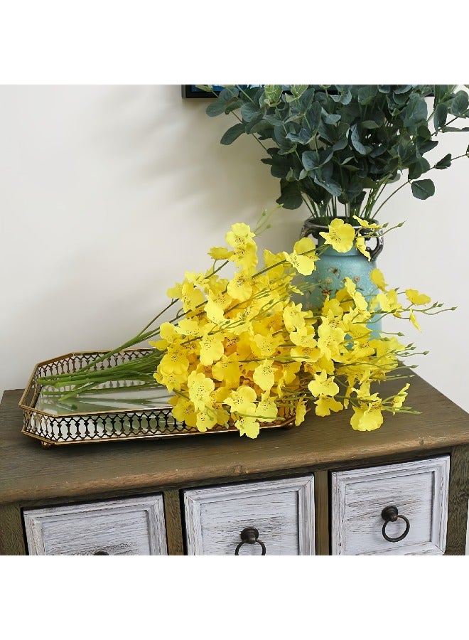 10 قطع من زهور الأوركيد الصفراء الراقصة الاصطناعية لتزيين المنزل وغرفة المعيشة والمكتب - Image 4