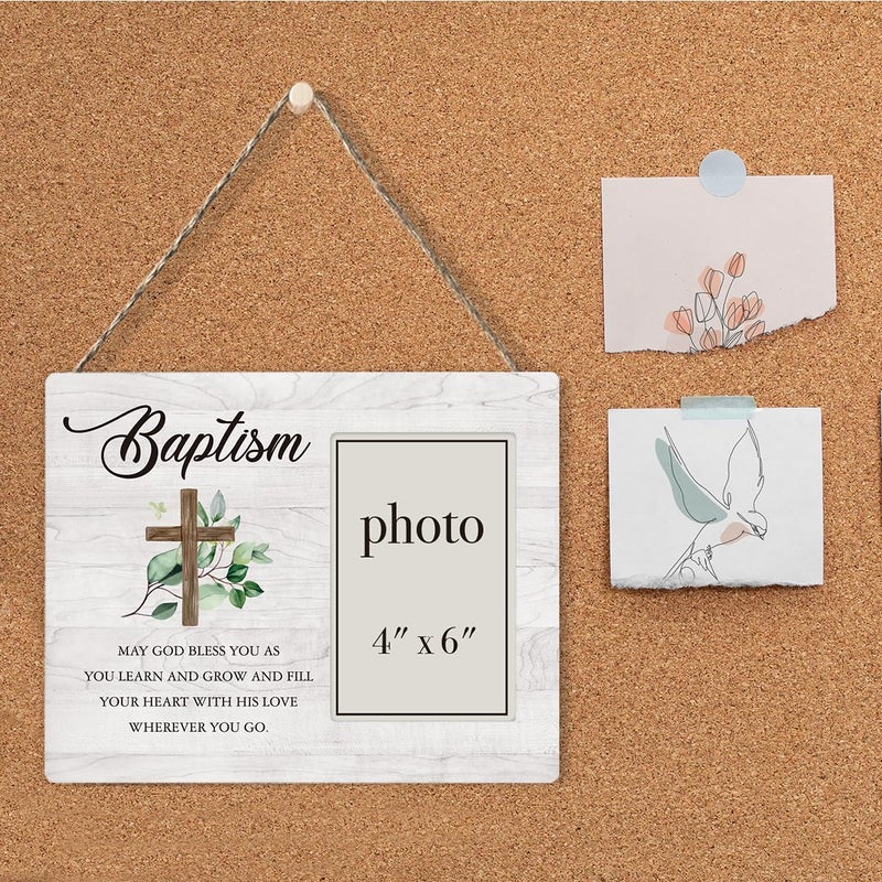 CIANMGD Baptism Picture Frame, Baptism Gifts for Boys, Christening Gifts for Girls, Catholic Baby Gift Wood Photo Frame, 4 x 6 Inch Photo - Image 4