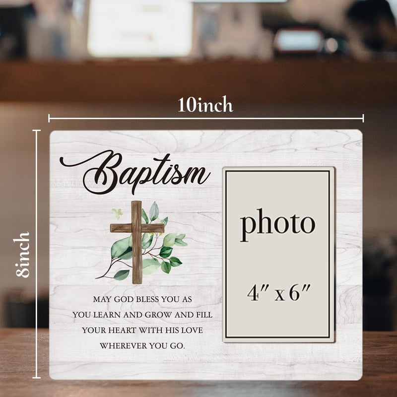CIANMGD Baptism Picture Frame, Baptism Gifts for Boys, Christening Gifts for Girls, Catholic Baby Gift Wood Photo Frame, 4 x 6 Inch Photo - Image 2