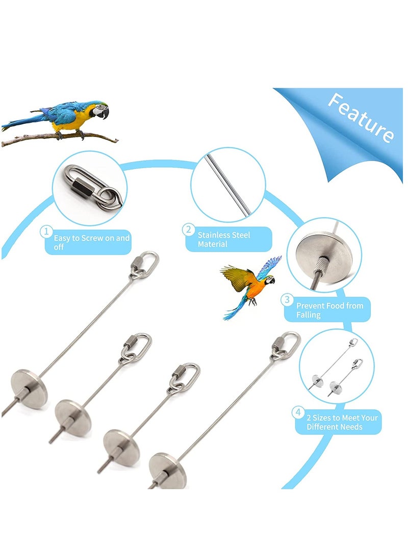 SYOSI Bird Feeder for Cage, Bird Foraging Toy, Stainless Steel Bird Food Holder, Small Animal Fruit Vegetable Stick Skewer, Hanging Food Feeding Treating Tool for Parrots Cockatiel Cage (2 Long + 2 Short) - Image 4