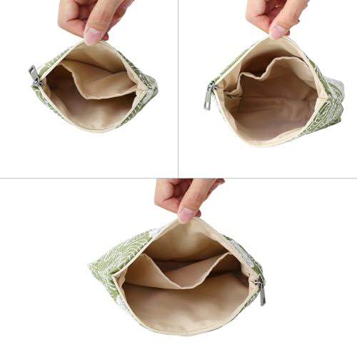 BBORGDC Small Cosmetic Bag Set of 3 for Purse, Green Floral Cotton Makeup Pouch Set, 3 Sizes Zipper Organizer for Travel & Toiletries, Gift for Her Birthday, Bridesmaid & Best Friend - Image 3