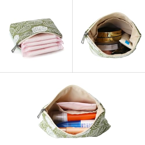BBORGDC Small Cosmetic Bag Set of 3 for Purse, Green Floral Cotton Makeup Pouch Set, 3 Sizes Zipper Organizer for Travel & Toiletries, Gift for Her Birthday, Bridesmaid & Best Friend - Image 4