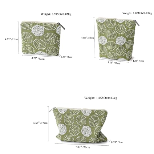 BBORGDC Small Cosmetic Bag Set of 3 for Purse, Green Floral Cotton Makeup Pouch Set, 3 Sizes Zipper Organizer for Travel & Toiletries, Gift for Her Birthday, Bridesmaid & Best Friend - Image 2