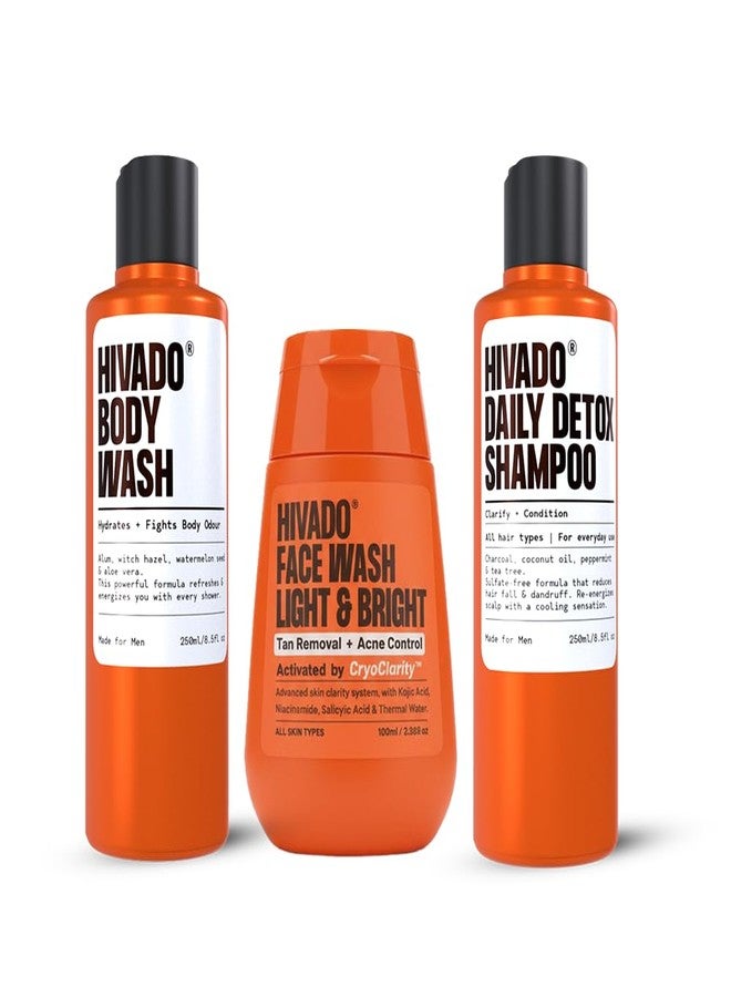هيفادو مجموعة هيفادو الثلاثية للعناية الكاملة بالجسم - شامبو وغسول للجسم وغسول للوجه - تنظيف مغذي للشعر والبشرة والوجه - عبوة ثلاثية للعناية الصحية والمنعشة والمرطبة - Image 1