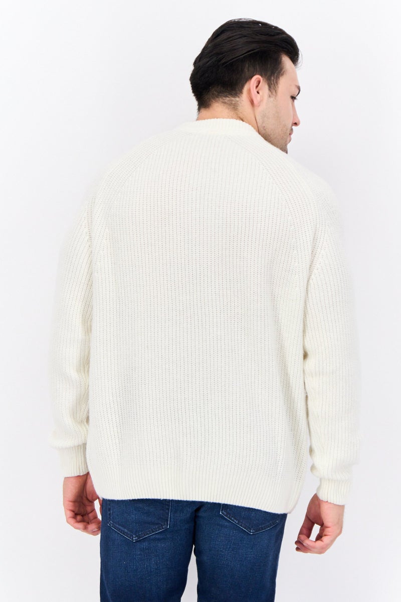 Jules Men Crew Neck Crochet Sweater, White - Image 3