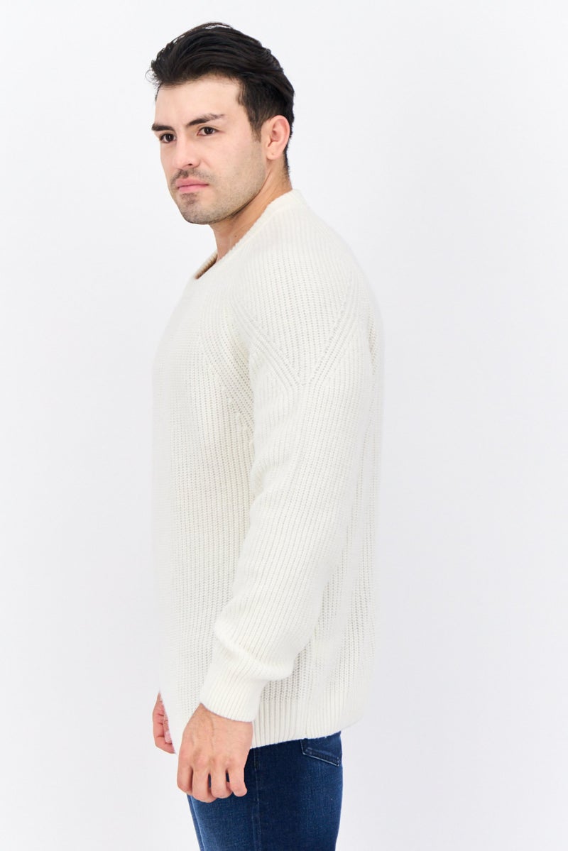 Jules Men Crew Neck Crochet Sweater, White - Image 2