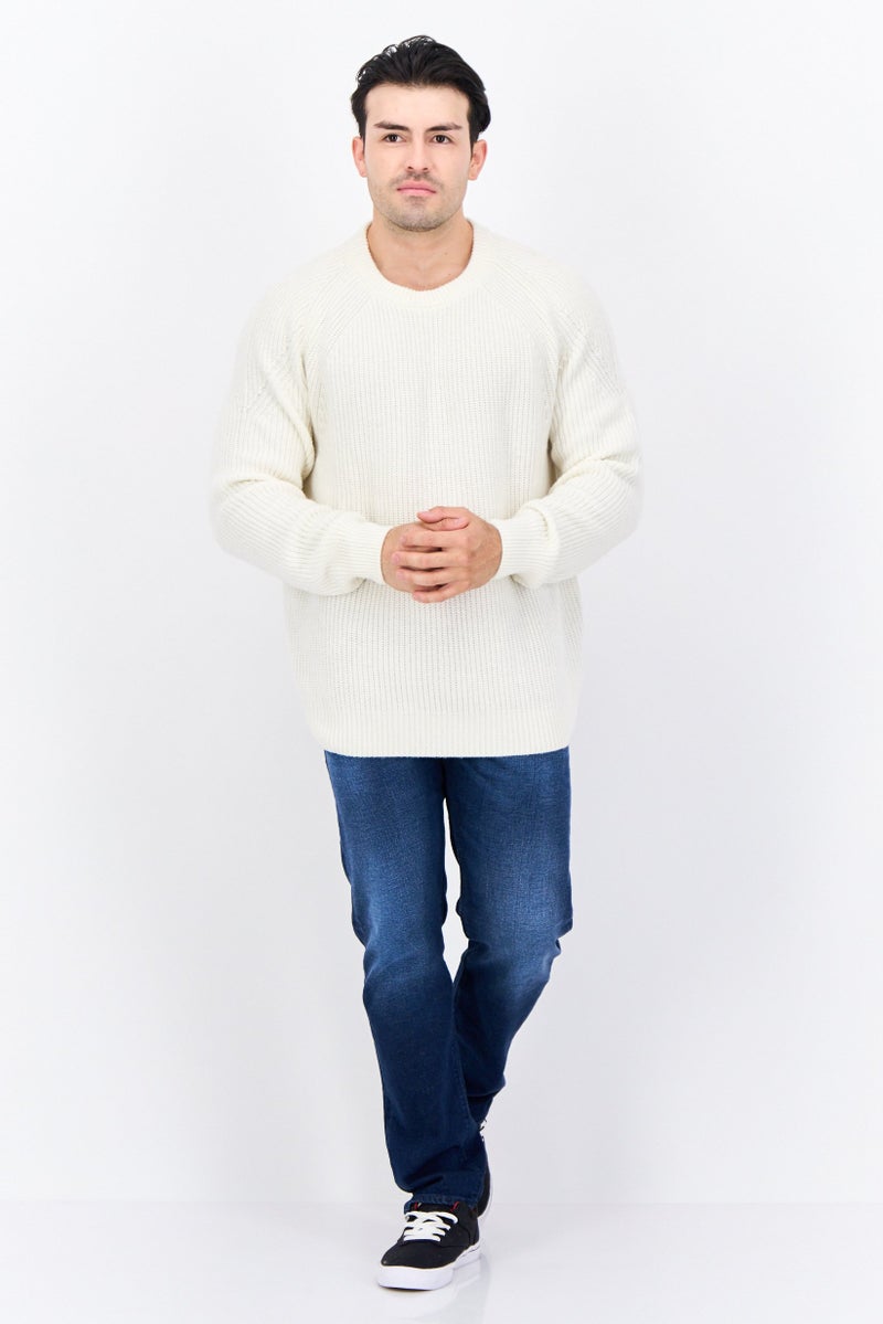 Jules Men Crew Neck Crochet Sweater, White - Image 4