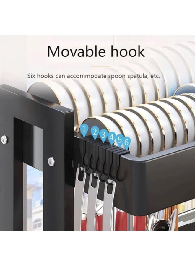 Soofam 64 – 100 CM Length Adjustable Over The Sink Dish Rack Extra Heavy Duty Adjustable Length and Height Large Dish Drying Stand Drainer with Utensil Holder for Kitchen Countertop Organizer - Image 5