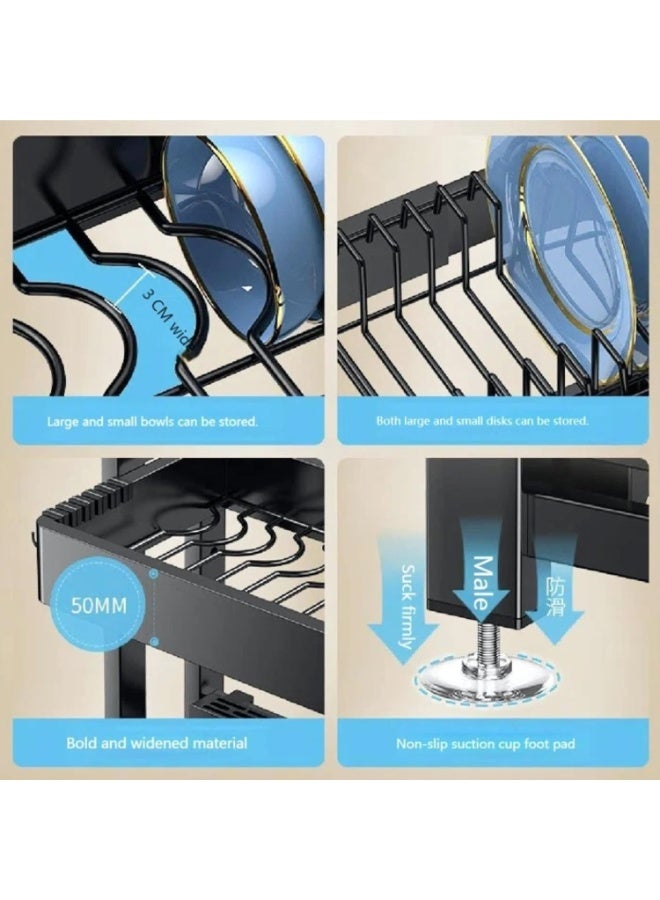 Soofam 64 – 100 CM Length Adjustable Over The Sink Dish Rack Extra Heavy Duty Adjustable Length and Height Large Dish Drying Stand Drainer with Utensil Holder for Kitchen Countertop Organizer - Image 4