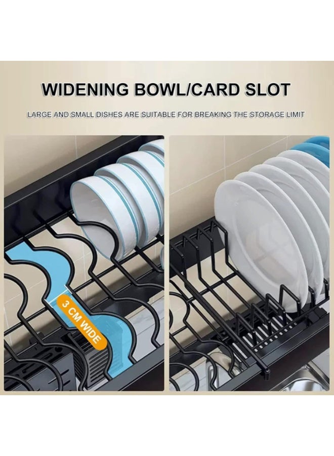 Soofam 64 – 100 CM Length Adjustable Over The Sink Dish Rack Extra Heavy Duty Adjustable Length and Height Large Dish Drying Stand Drainer with Utensil Holder for Kitchen Countertop Organizer - Image 3