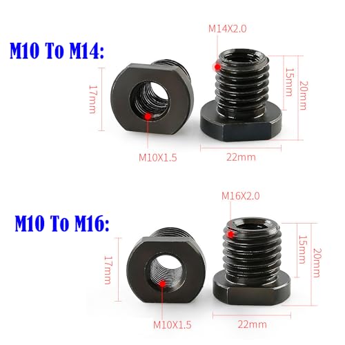 TorSor 2 Pack Angle Grinder Attachment Adapter M10 To M14 + M10 to M16 Thread Shaft Converter Arbor Connector Adaptor For Diamond Polishing Pads Backing Pad Rotary Polisher Drill Bit - Image 2
