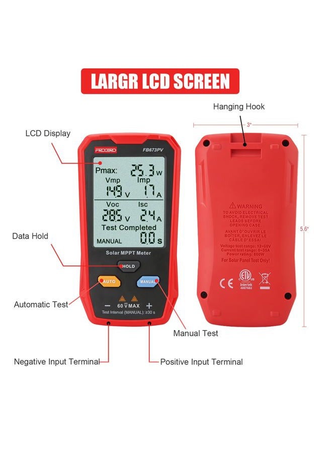 FrogBro - Upgraded Solar Panel Meter, Photovoltaic Multimeter, 800W, Solar MPPT Meter with Large Ultra-Fast LCD Display, Circuit Voltage Troubleshooting Tool - Image 3