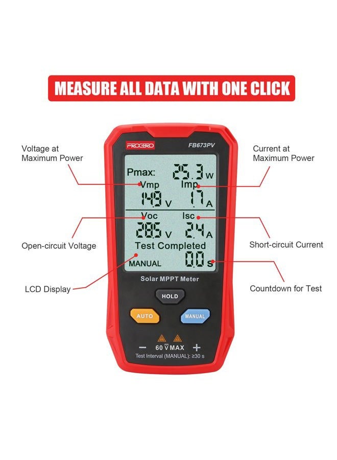 FrogBro - Upgraded Solar Panel Meter, Photovoltaic Multimeter, 800W, Solar MPPT Meter with Large Ultra-Fast LCD Display, Circuit Voltage Troubleshooting Tool - Image 5