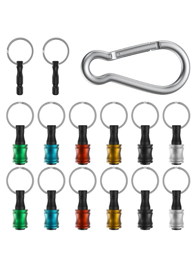 Katerk 1/4inch Hex Shank Aluminum Alloy Screwdriver Bits Holder Extension Bar Drill Screw Adapter Change Keychain Portable（15PC color with silver carabiner） - Image 1