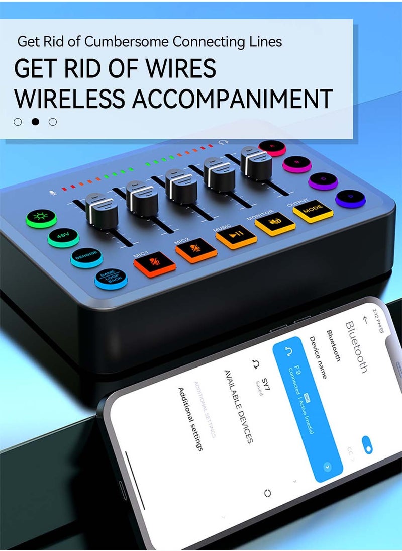 ليوكور بطاقة صوت F9، جهاز خلط DJ، جهاز خلط صوتي احترافي، مناسب للبث المباشر/البودكاست/يوتيوب/الكمبيوتر الشخصي/الكاريوكي (أسود)  - Image 4