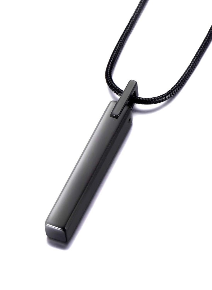 Elegant Black Tungsten Bar Pendant with Sleek Stainless Steel Black Snake Chain  - Image 1