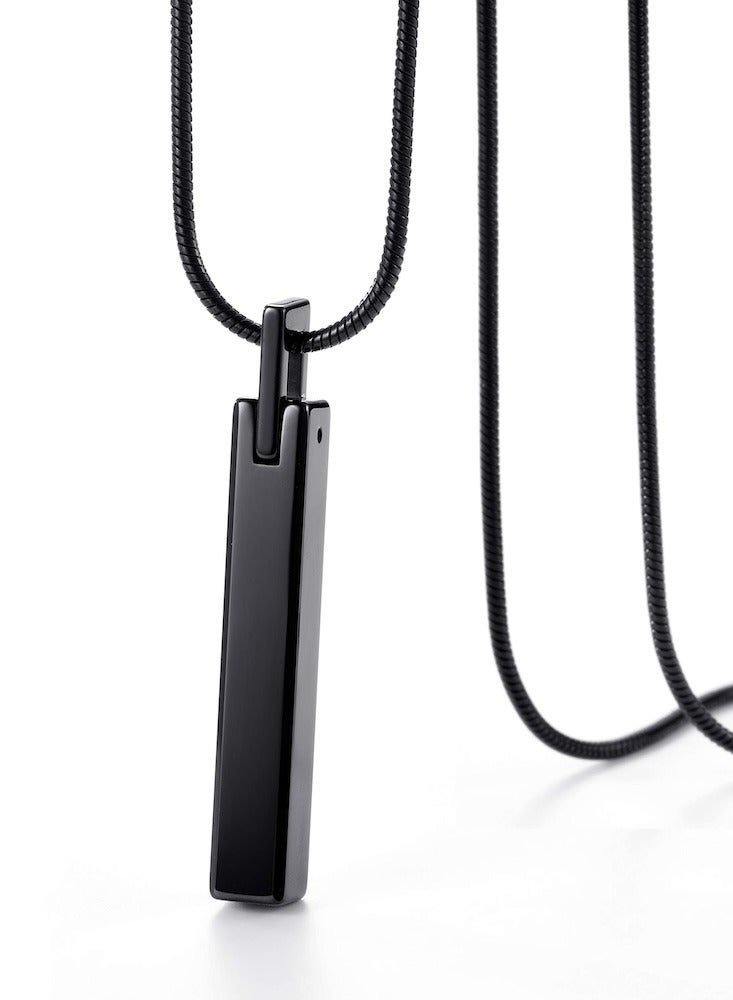 Elegant Black Tungsten Bar Pendant with Sleek Stainless Steel Black Snake Chain  - Image 2