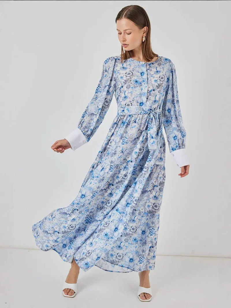 بيغ دارت فستان ماكسي بنقوشات من مزيج الفيسكوز مع إغلاق بأزرار من