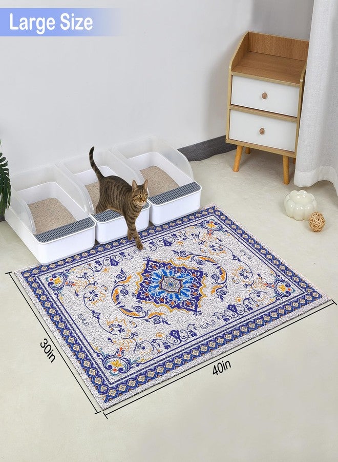 Glittme Cat Litter Mat with Non-Slip Bottom Litter Box Mat 40"x30" Litter Trapping Mat Easy to Clean Washable Cat Food Mat for Kitty,XL - Image 2
