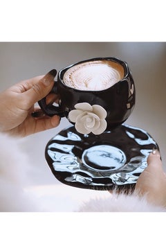 JOSQUEWNN 300ml Handcrafted Petal White Rose Coffee Cup, Afternoon Tea Ceramic Mug, 3D Relief Design Mark Cup, Tea cup with Saucer set, Camellia Coaster for Office and Home, Creative Daisy Cup Saucer for Latte, Tea, Milk, Black  - Image 2