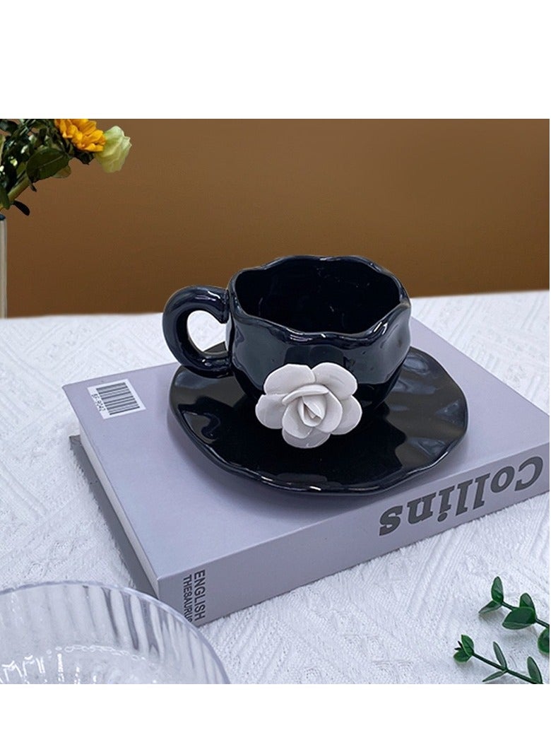 جوسكوين كوب قهوة مصنوع يدويًا بسعة 300 مل بتصميم بتلات الورد الأبيض، فنجان سيراميك لشاي بعد الظهر، كوب بتصميم بارز ثلاثي الأبعاد، مجموعة فنجان شاي مع saucer، ووقاية كاميلية للمكتب والمنزل، فنجان وصحن مبتكر لللاتيه، الشاي، الحليب، والقهوة السوداء. - Image 3