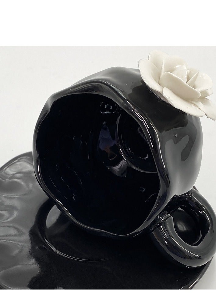 جوسكوين كوب قهوة مصنوع يدويًا بسعة 300 مل بتصميم بتلات الورد الأبيض، فنجان سيراميك لشاي بعد الظهر، كوب بتصميم بارز ثلاثي الأبعاد، مجموعة فنجان شاي مع saucer، ووقاية كاميلية للمكتب والمنزل، فنجان وصحن مبتكر لللاتيه، الشاي، الحليب، والقهوة السوداء. - Image 5