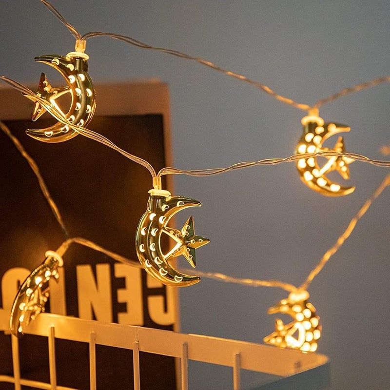 HIGHLAND Moon Star LED String Lights Eid Ramadan Decorations for Home – Ramadan LED String Lights with 10 Bulbs – Ramadan Decorative Lights Indoor Outdoor – Eid LED light string Decorative Accessory - Image 1