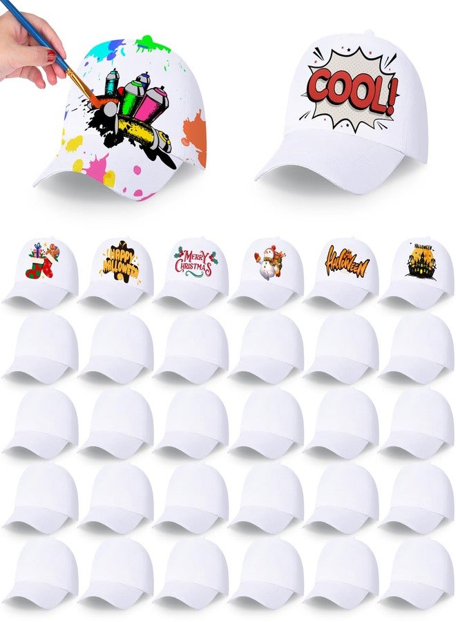 JaGely 30 Pcs DIY Kids Baseball Caps Hats, White, Adjustable White Baseball Hat for Boys Girls Camp, Birthday, Painting, Activity - Image 1
