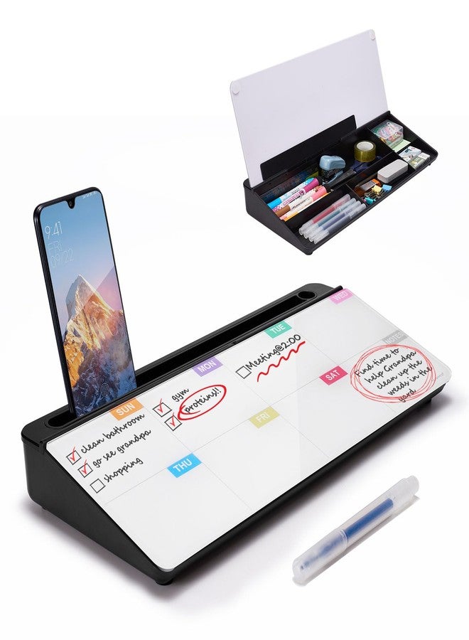 TSJ OFFICE Whiteboard Weekly Dry-Erase-Board - Desktop White Board Calendar Desk Organizers with Accessories Computer Keyboard Stand with Drawer, for Office, Home, School Supplies - Image 1