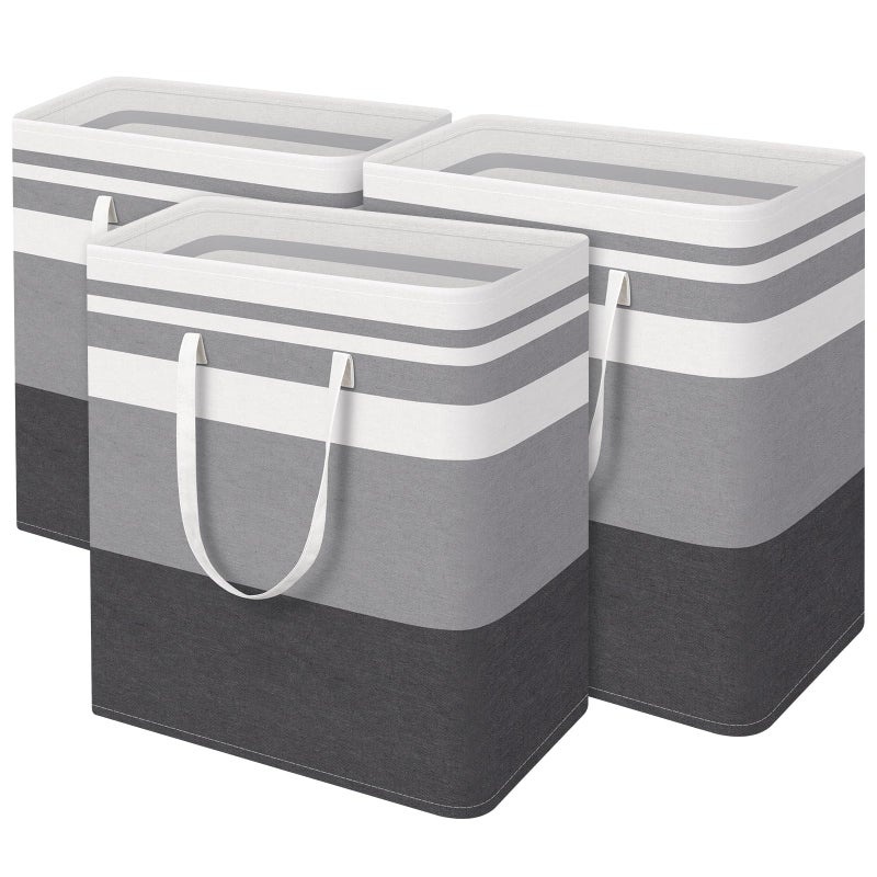 BlissTotes 3Pack Laundry Basket FreestandingWaterproof Laundry Hamper Collapsible Tall Clothes Hamper with Easy Carry Handles for Clothes Towels in the Family and DormGradient Grey125L