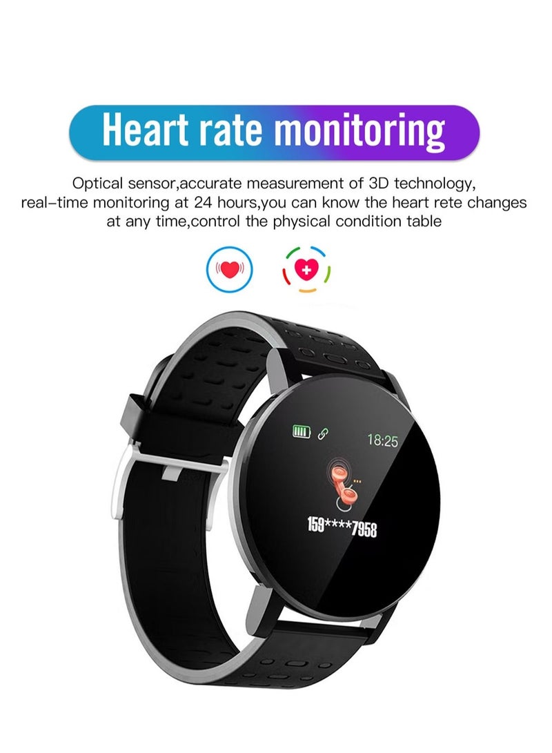 119 Plus Bluetooth Smartwatch Fitness Smartwatch Bluetooth Smart Band with Heart Rate Check Multiple Exercise Modes Time Alarm Clock IPX67 Water-Resistant Sleep Tracking and more Black - Image 2