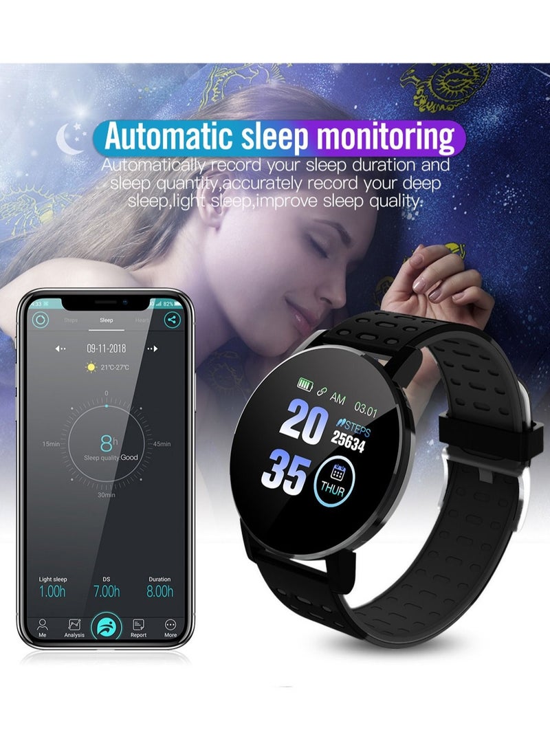 119 Plus Bluetooth Smartwatch Fitness Smartwatch Bluetooth Smart Band with Heart Rate Check Multiple Exercise Modes Time Alarm Clock IPX67 Water-Resistant Sleep Tracking and more Black - Image 5
