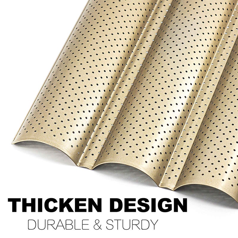 Anaeat Nonstick Perforated French Bread Baking Pan, 15"X 13" Premium Toast Mold Great for 4 Loaves Baguettes, French & Italian Bread Trays for Baking Loaf Bread, Ventilation & Heat Resistant (Gloden) - Image 4
