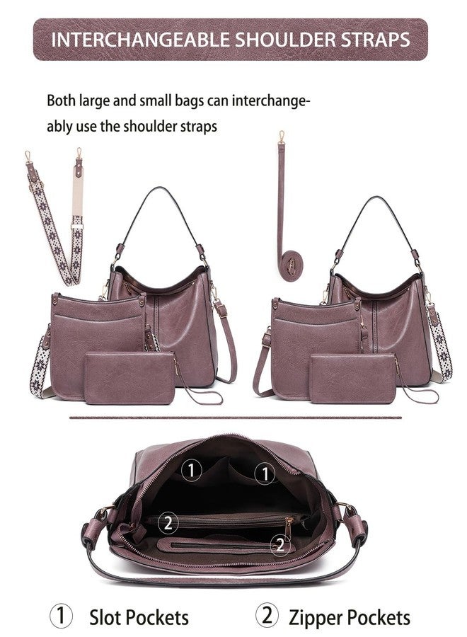 BAVERGE Purses for Women 3PCS, Crossbody Bags Set Large Leather Purse Shoulder Handbags with Wallet Adjustable Straps for Ladies Tote, Dark Purple, Medium-12.2", Solid - Image 5