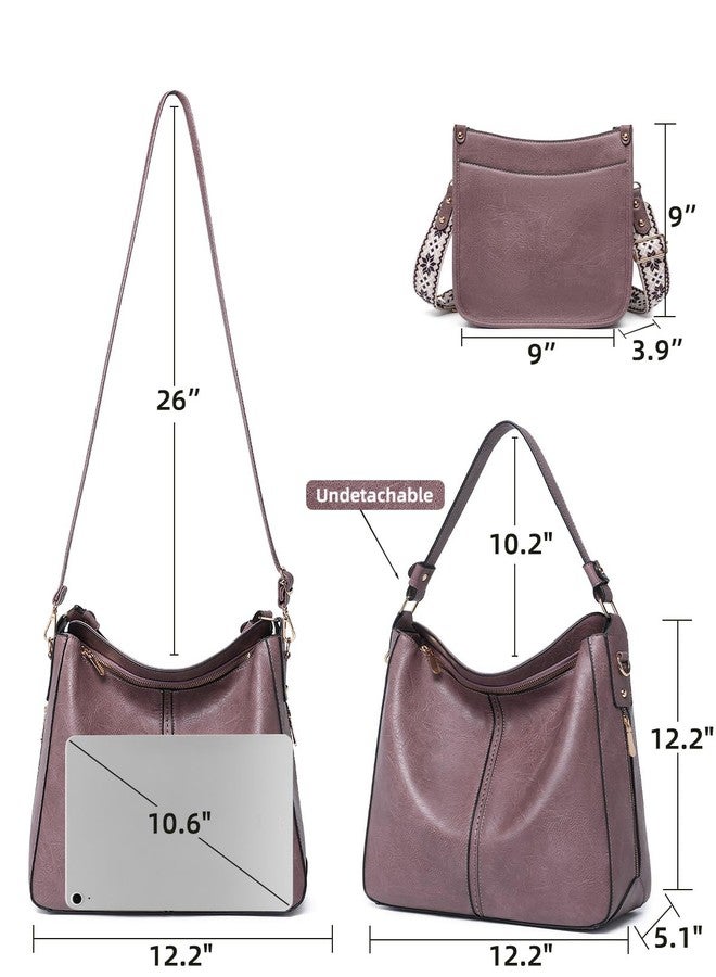 BAVERGE Purses for Women 3PCS, Crossbody Bags Set Large Leather Purse Shoulder Handbags with Wallet Adjustable Straps for Ladies Tote, Dark Purple, Medium-12.2", Solid - Image 4