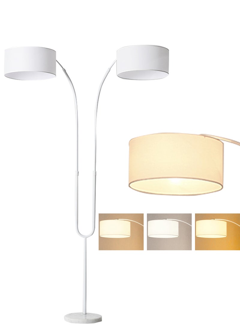Glanfen - 3 Color Dimming Bulb, Freely Adjustable Double Lamp Floor Lamp Linen Lampshade, Hand Switch, Marble Base, with 12W Bulb - Image 1
