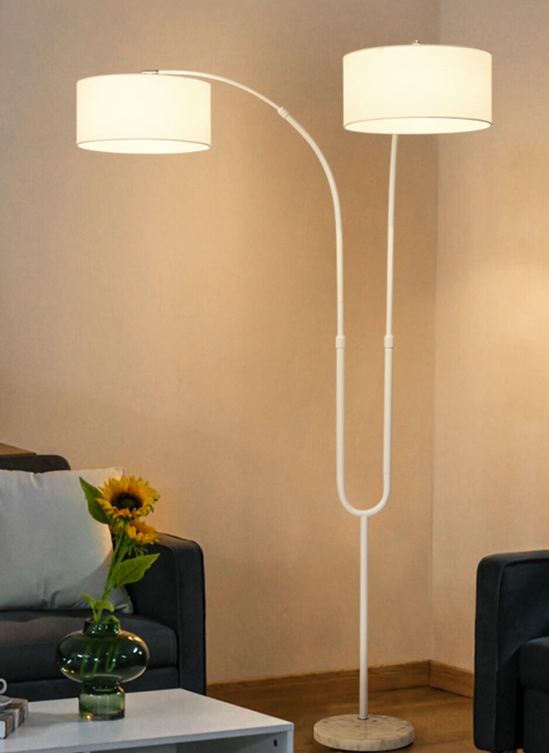 Glanfen - 3 Color Dimming Bulb, Freely Adjustable Double Lamp Floor Lamp Linen Lampshade, Hand Switch, Marble Base, with 12W Bulb - Image 1